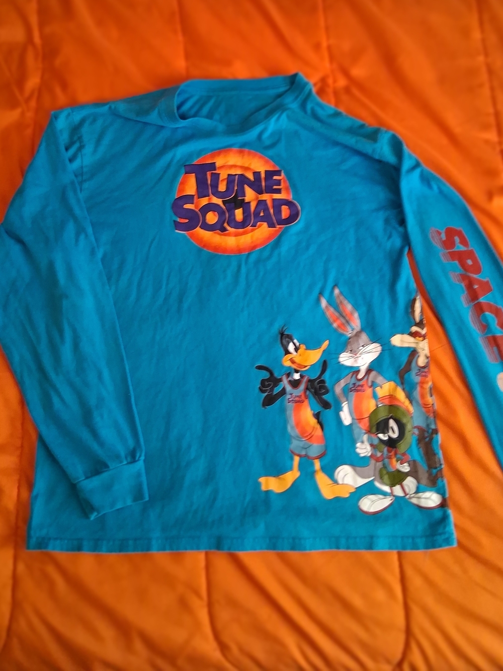 Space Jam Looney Tunes Tune Squad Graphic Print Blue Long Sleeve Tee Unisex L - Picture 3 of 6